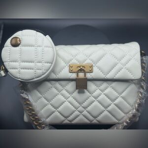 Kurt Geiger London MD Brixton Lock Bag Bone Quilted Leather NWT RFID Crossbody